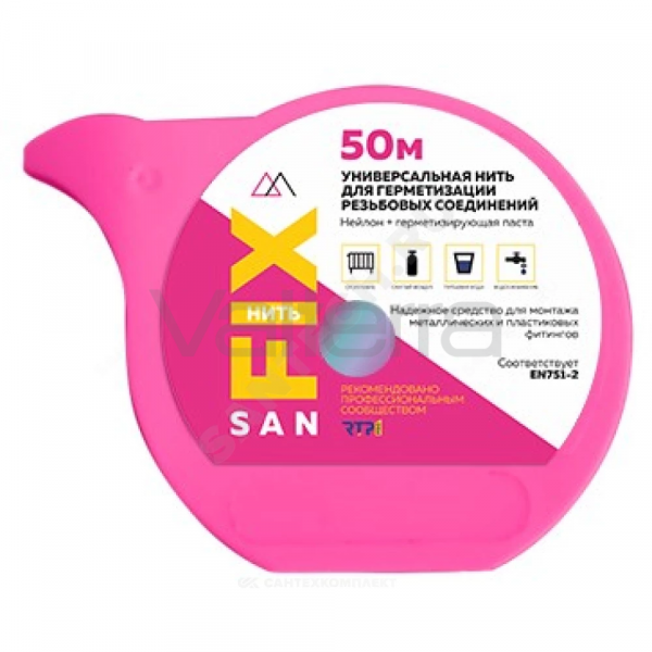 Нить уплотнительная в контейнере-распределителе 50м среда: вода, газ SANFIX