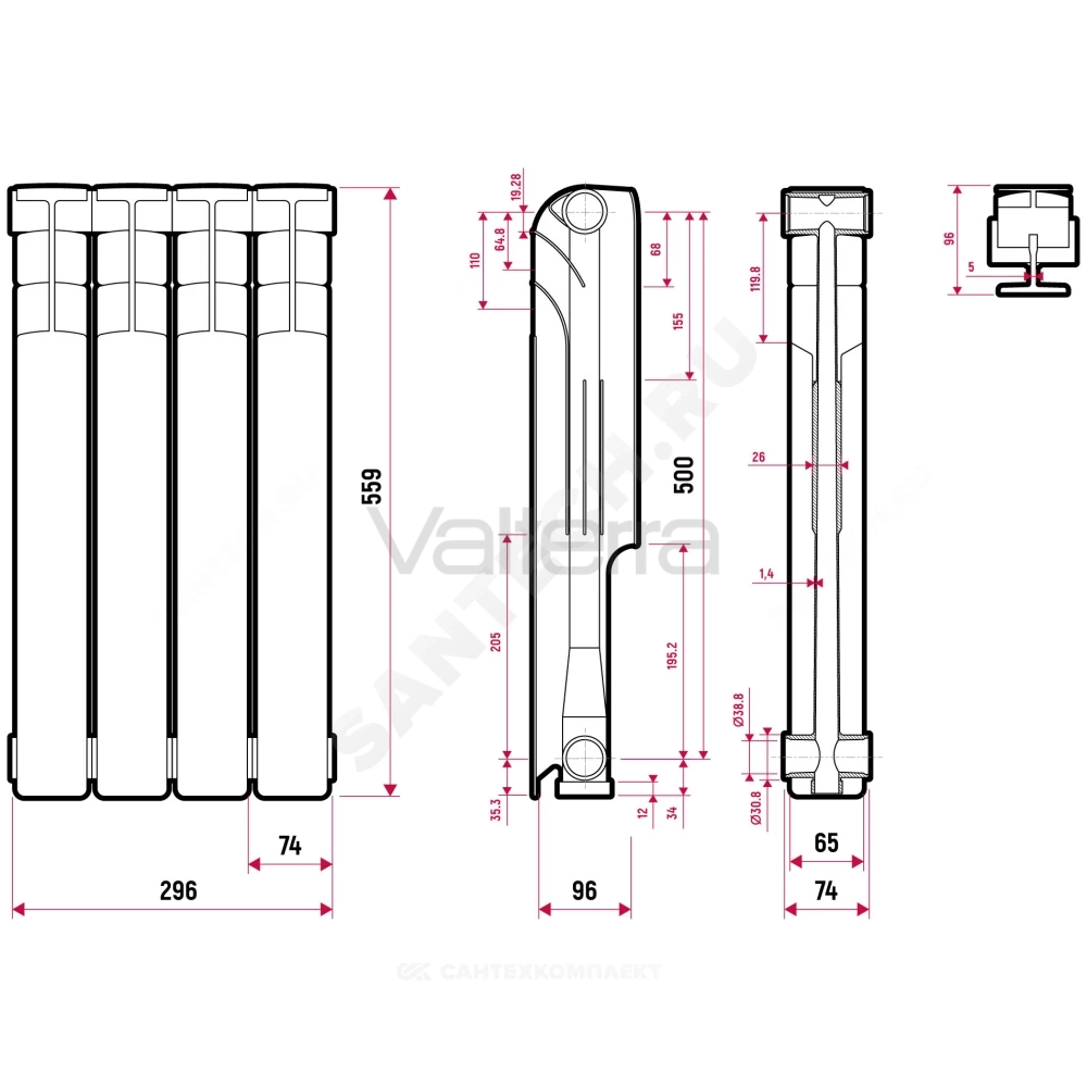 Радиатор секционный алюминиевый Classic S500F2 RAL 9016 (белый) Ogint